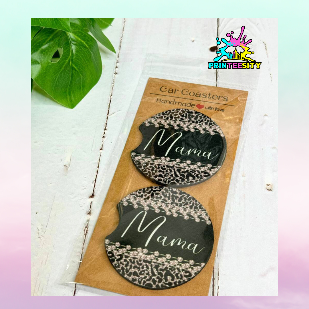 Car Coasters - Mama (Black) - 1 Pair