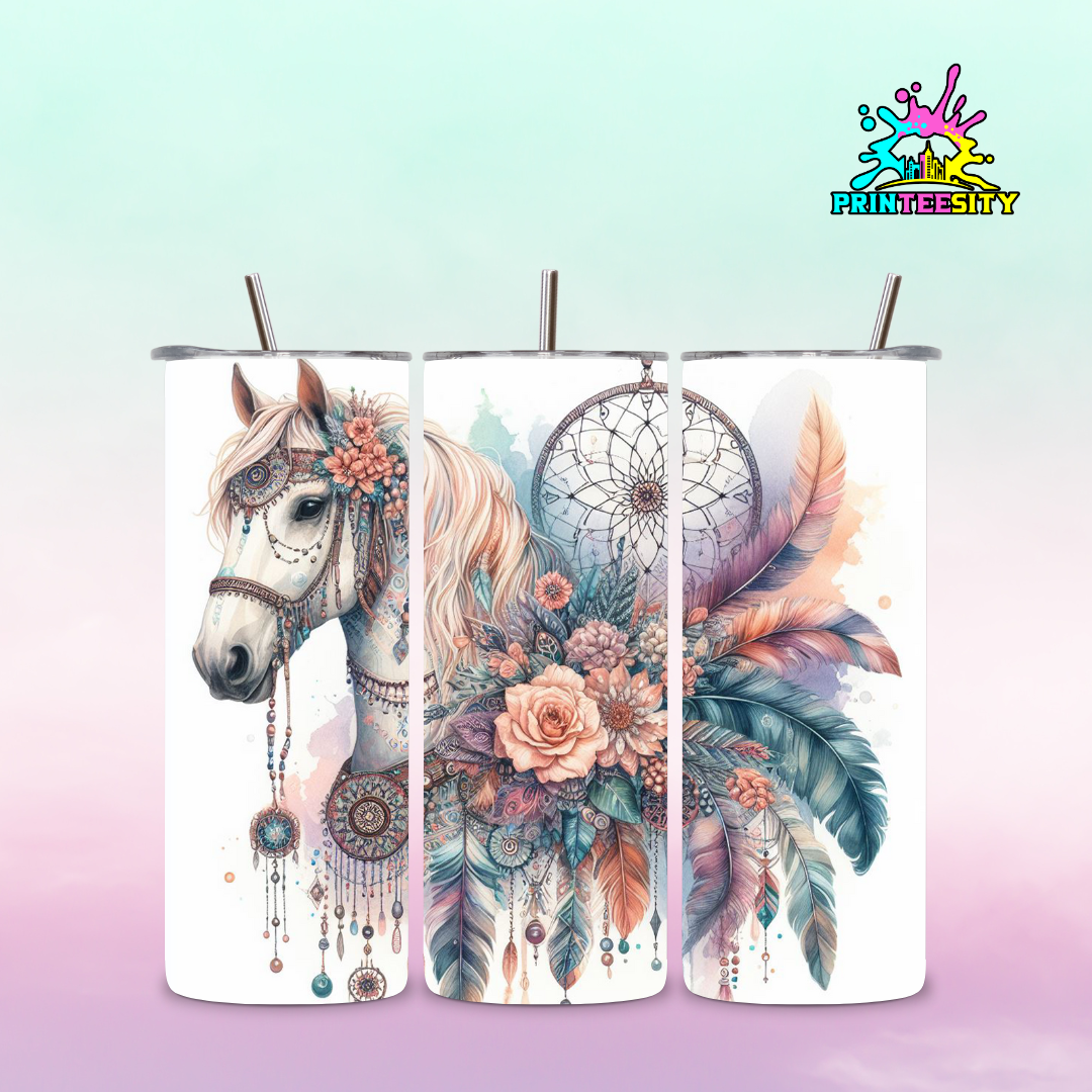 20oz - Floral Boho Horse Tumbler - 1 Pc