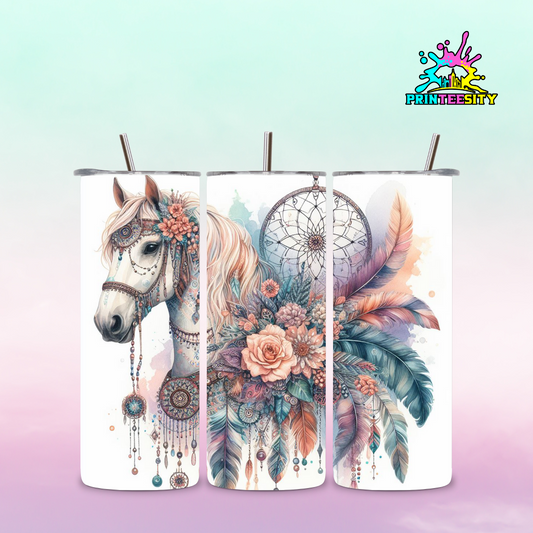 20oz - Floral Boho Horse Tumbler - 1 Pc