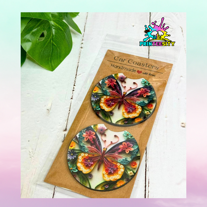 Car Coasters - Butterfly - 1 pair