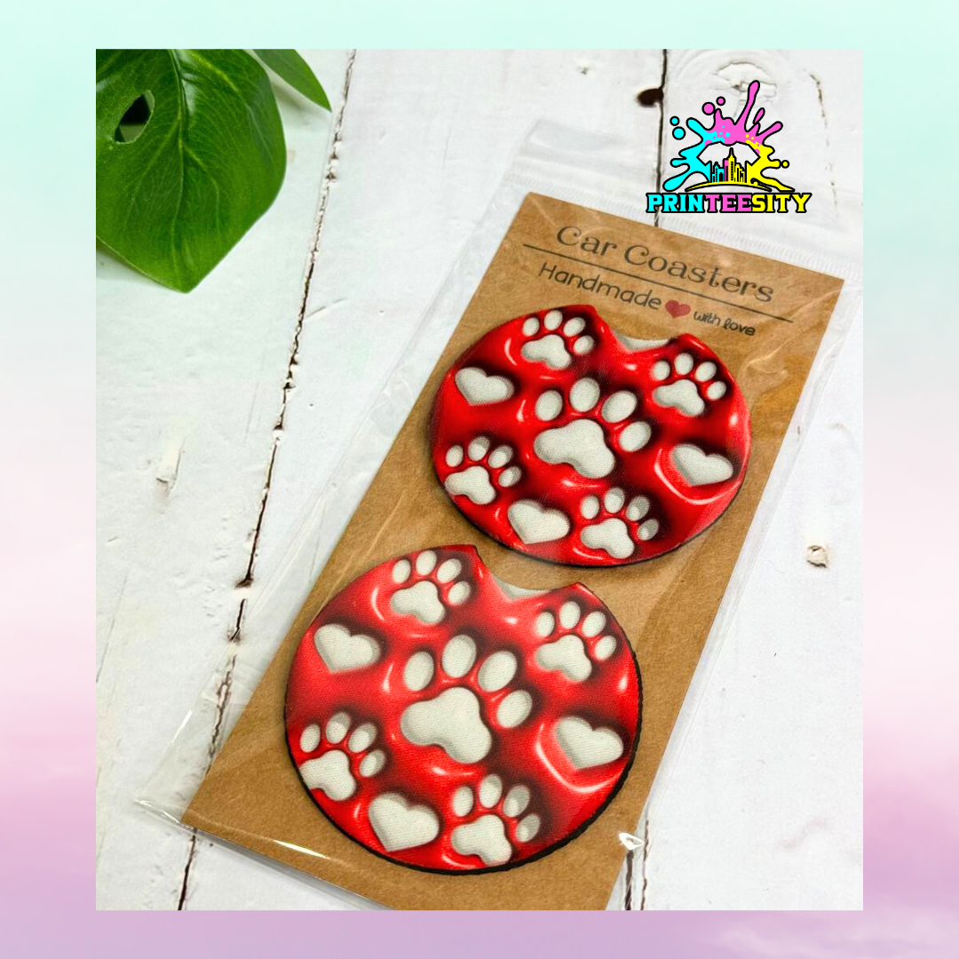 Car Coasters - Dog Red Paws - 1 pair