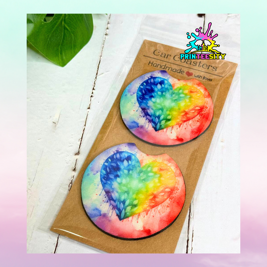 Car Coasters - Colorful Heart - 1 pair