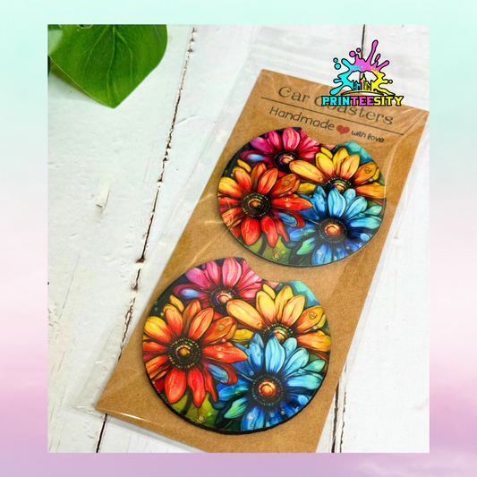 Car Coasters - Colorful 3D Flower - 1 pair