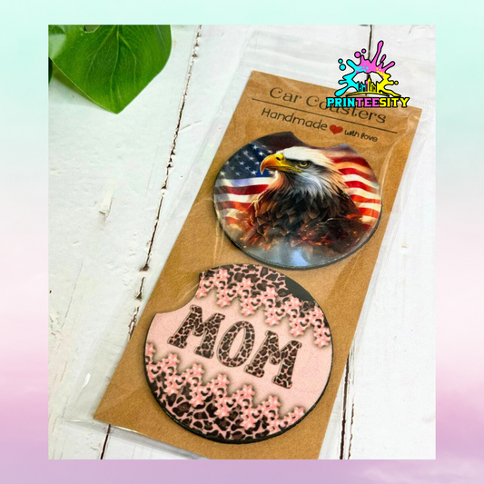 Car Coasters - Mom & Eagle - 1 pair