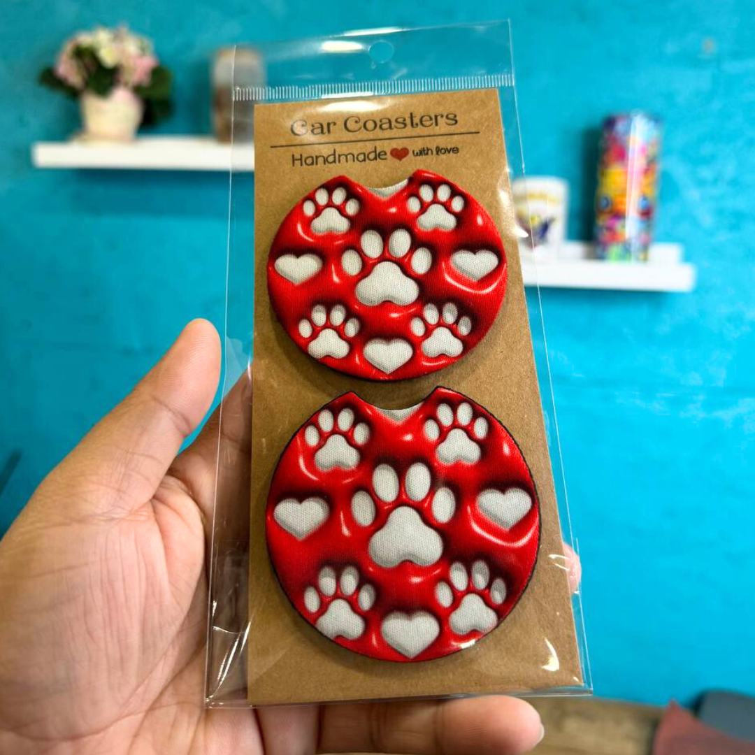 Car Coasters - Dog Red Paws - 1 pair