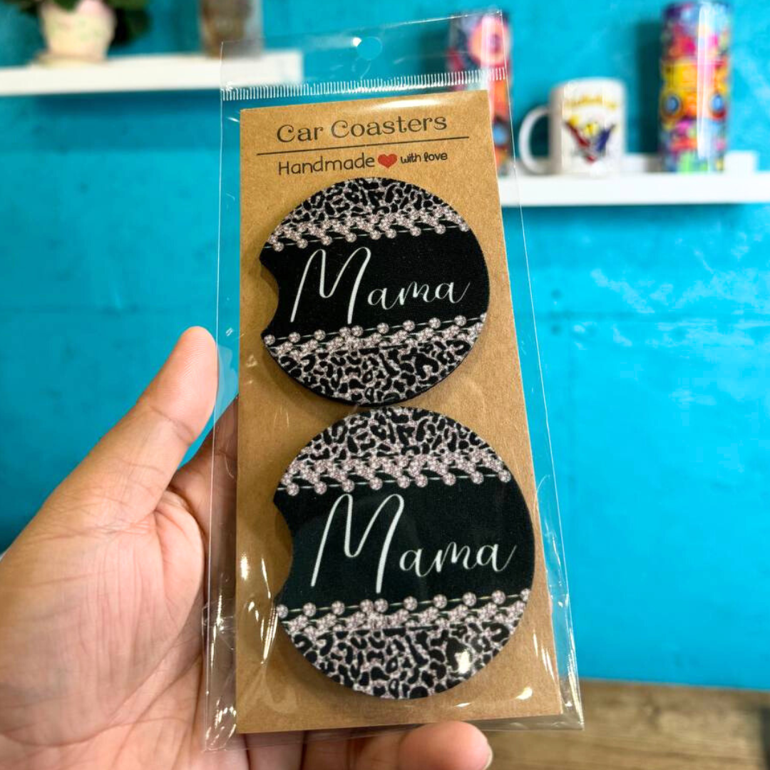 Car Coasters - Mama (Black) - 1 Pair