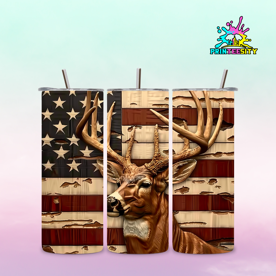 20oz - Deer American Flag Tumbler - 1 Pc