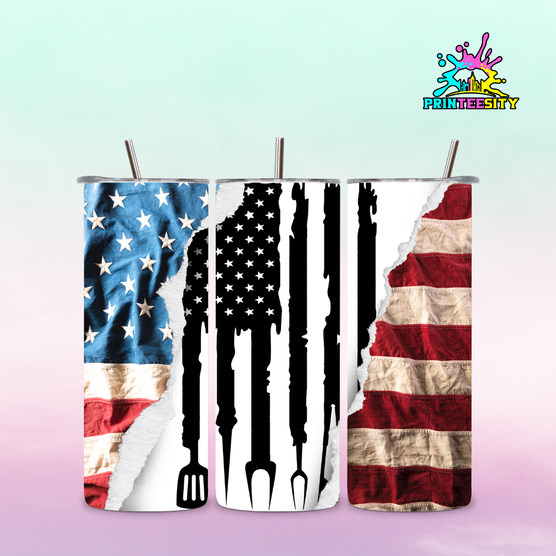 20oz - BBQ USA Flag Tumbler - 1 Pc