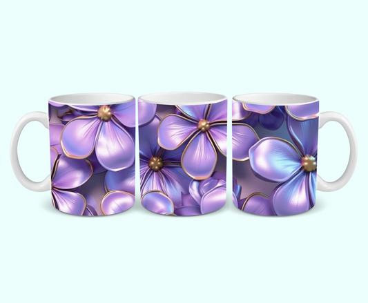 11oz - 3D Purple Flower Mug  - 1 Pc