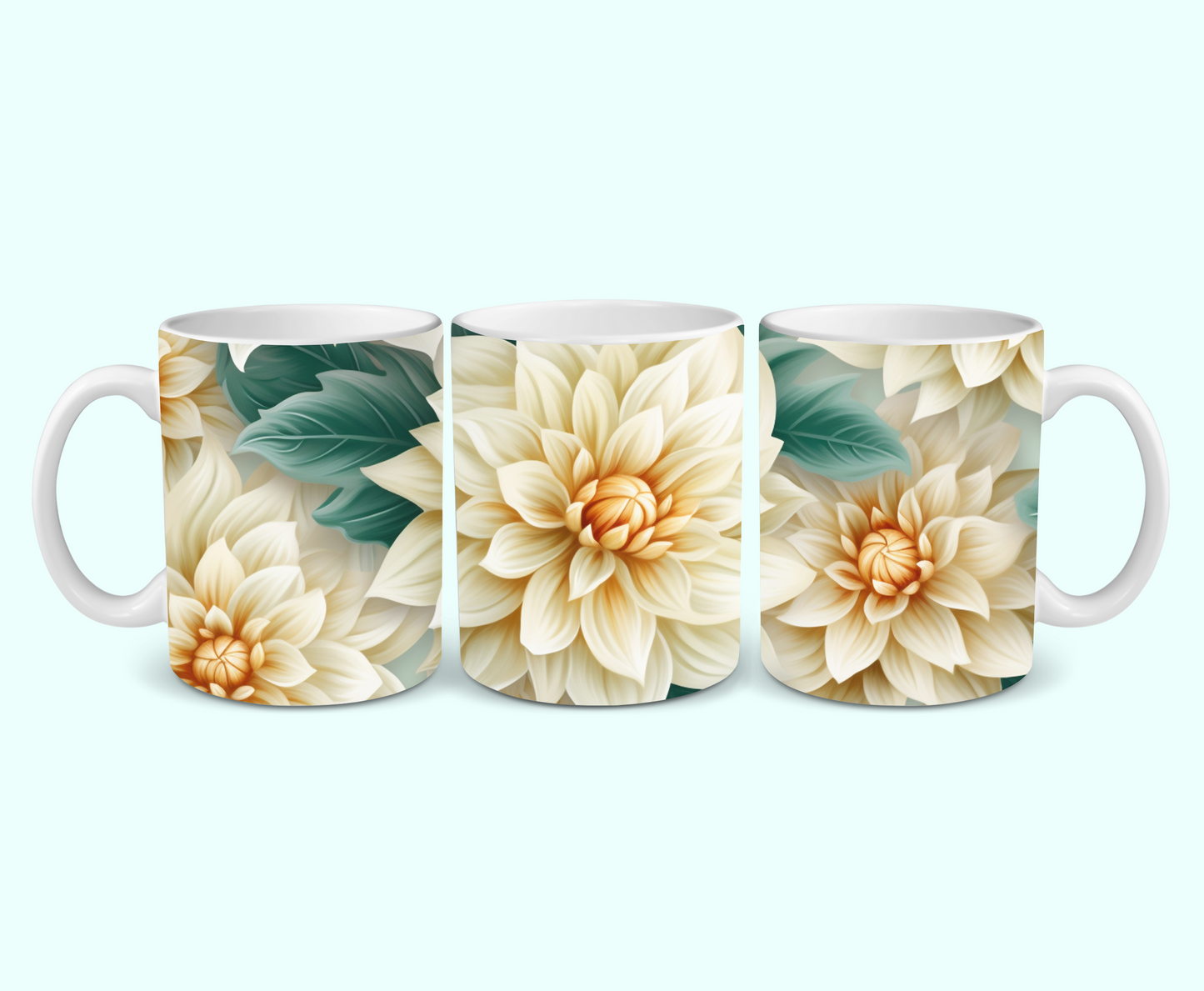 11oz - 3D White Flower Mug  - 1 Pc