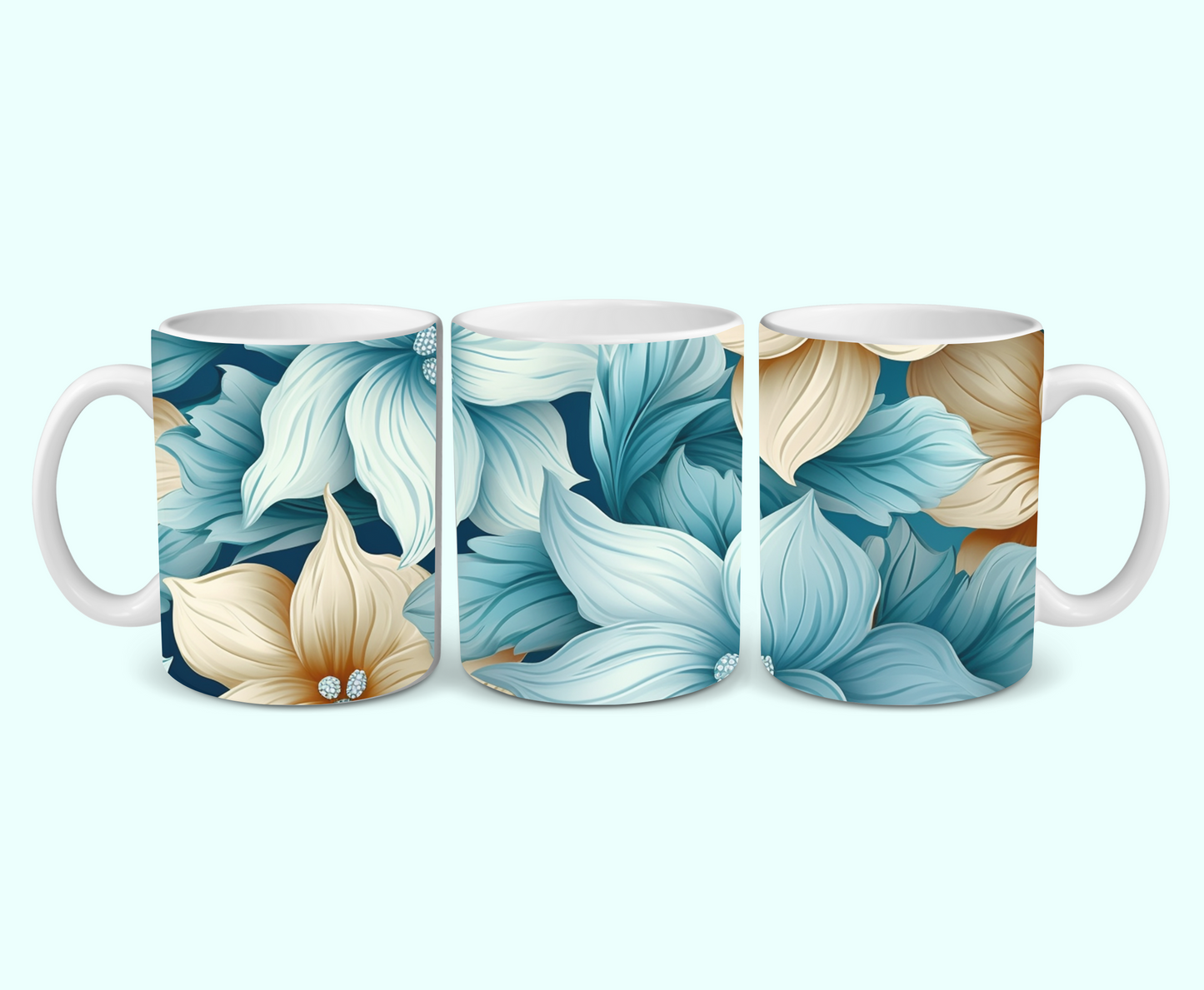 11oz - 3D Blue Flower Mug  - 1 Pc