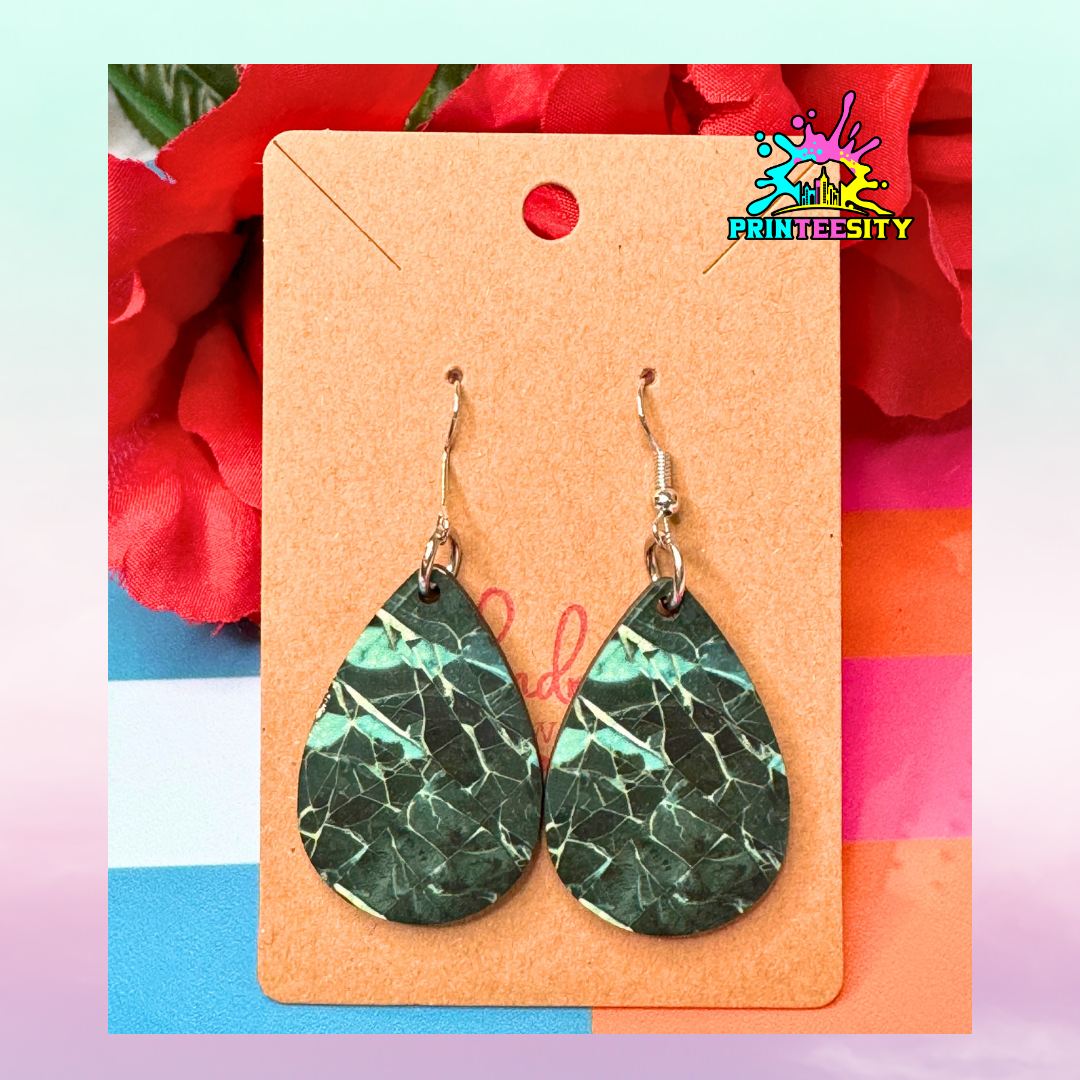 Teardrop Earrings - Marble Green - 1 Pair